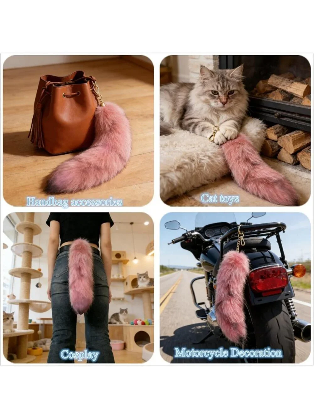 Women's Pink Fluffy Fox Tail Cosplay Keychain Birthday Party Costume Handbag
